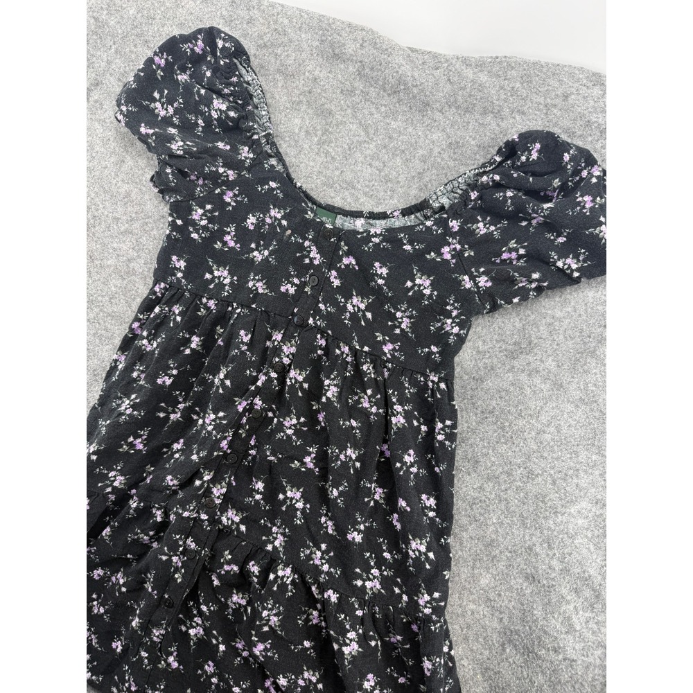 Wild Fable Mini Dress Women XS Black Floral Puff Sleeve Button Front Tiered